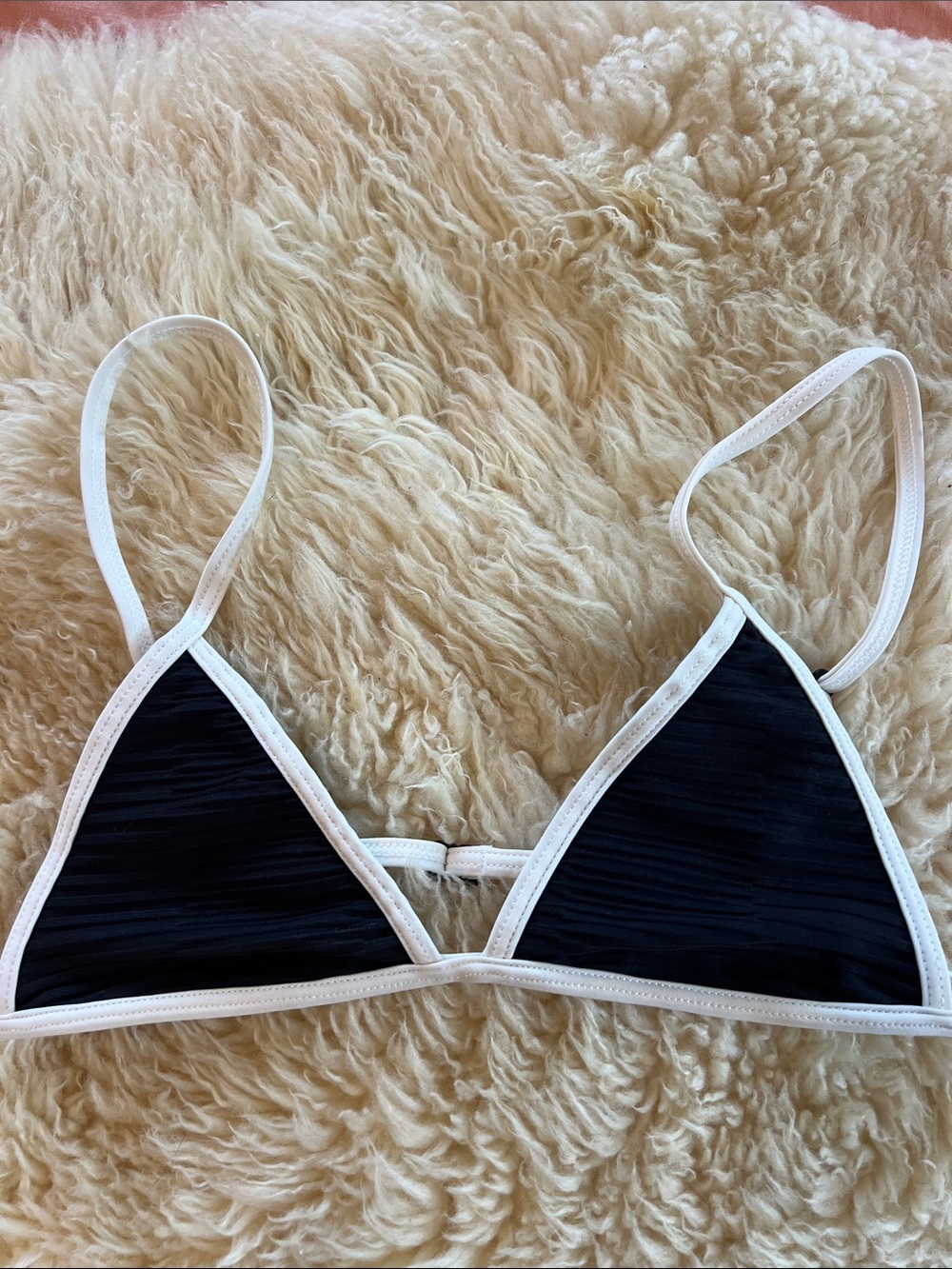 acacia swimwear ribbed black Baja top with white piping